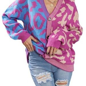Vibrant leopard Pink and Blue Women's Cardigan